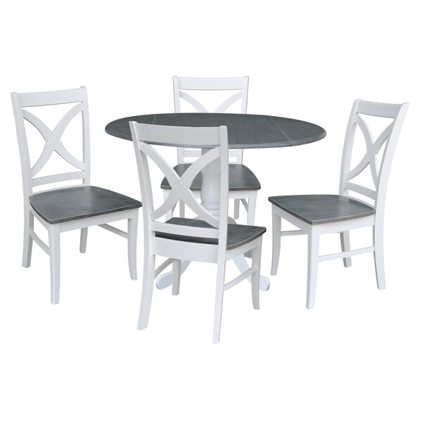 International Concepts Round 42 in. Dual Drop Leaf Dining Table with 4 X-back Chairs - 5 Piece Dining Set, 42 in W, Wood K05-42DP-C14-4 - main